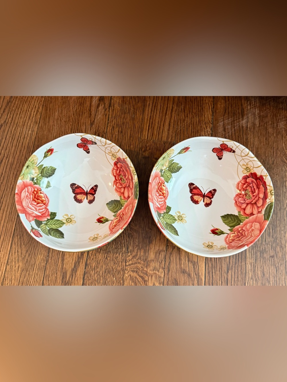 Pier 1 Danielle’s Flower Porcelain Butterly Flower 6.5”  Blue Bowls Set of 2